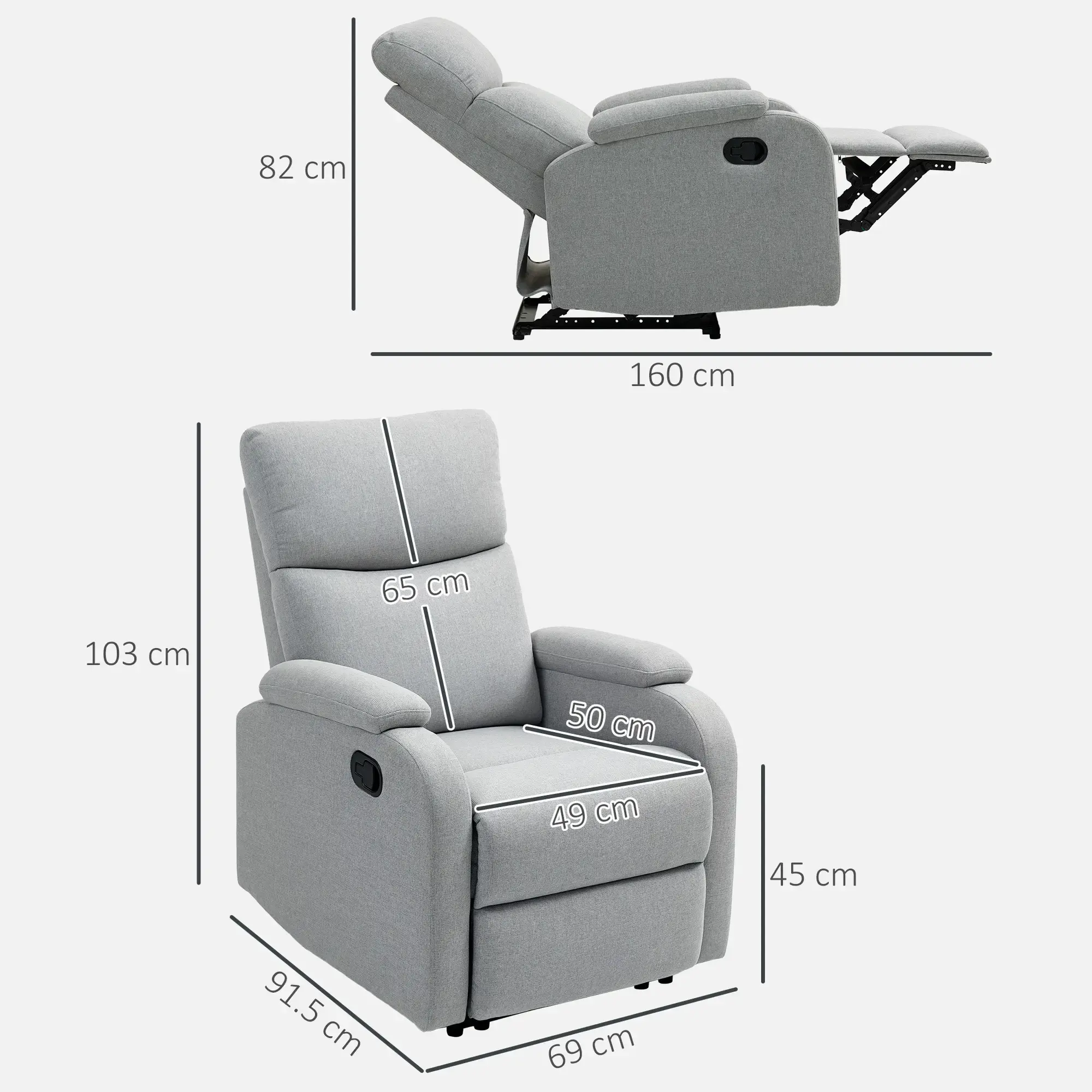 Fotoliu-recliner Homcom 83B-256V00GY (Grey) - 6