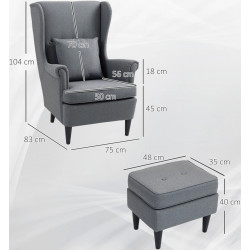 Кресло с подставкой для ног Homcom 83B-273V00GY (Grey) Thumb