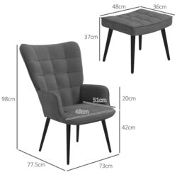 Кресло с пуфом Homcom 839-854V80CG 73x77x98 cm (Dark Grey/Black) Thumb