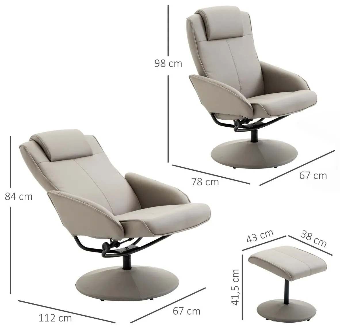 Fotoliu cu taburet Homcom 833-360 (Grey) - 8