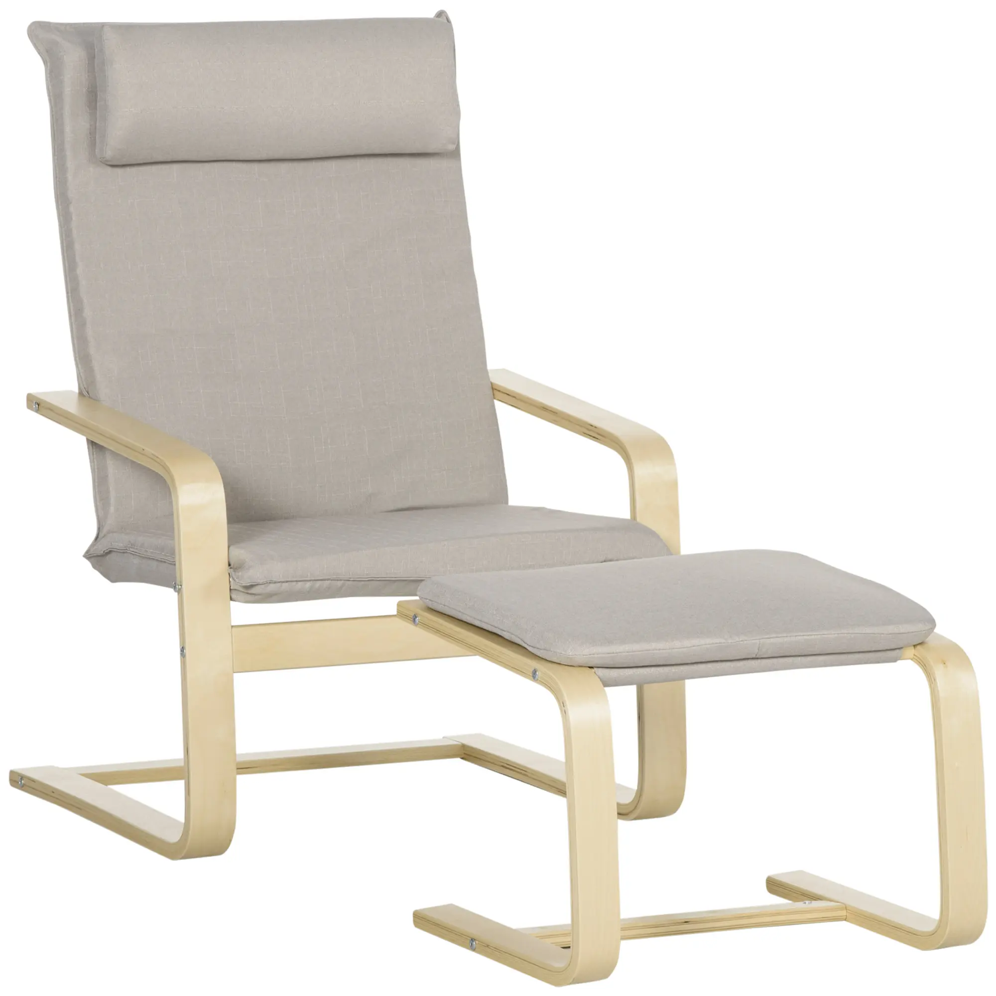 Fotoliu cu taburet Homcom 839-382 (Grey/Natural) - 2