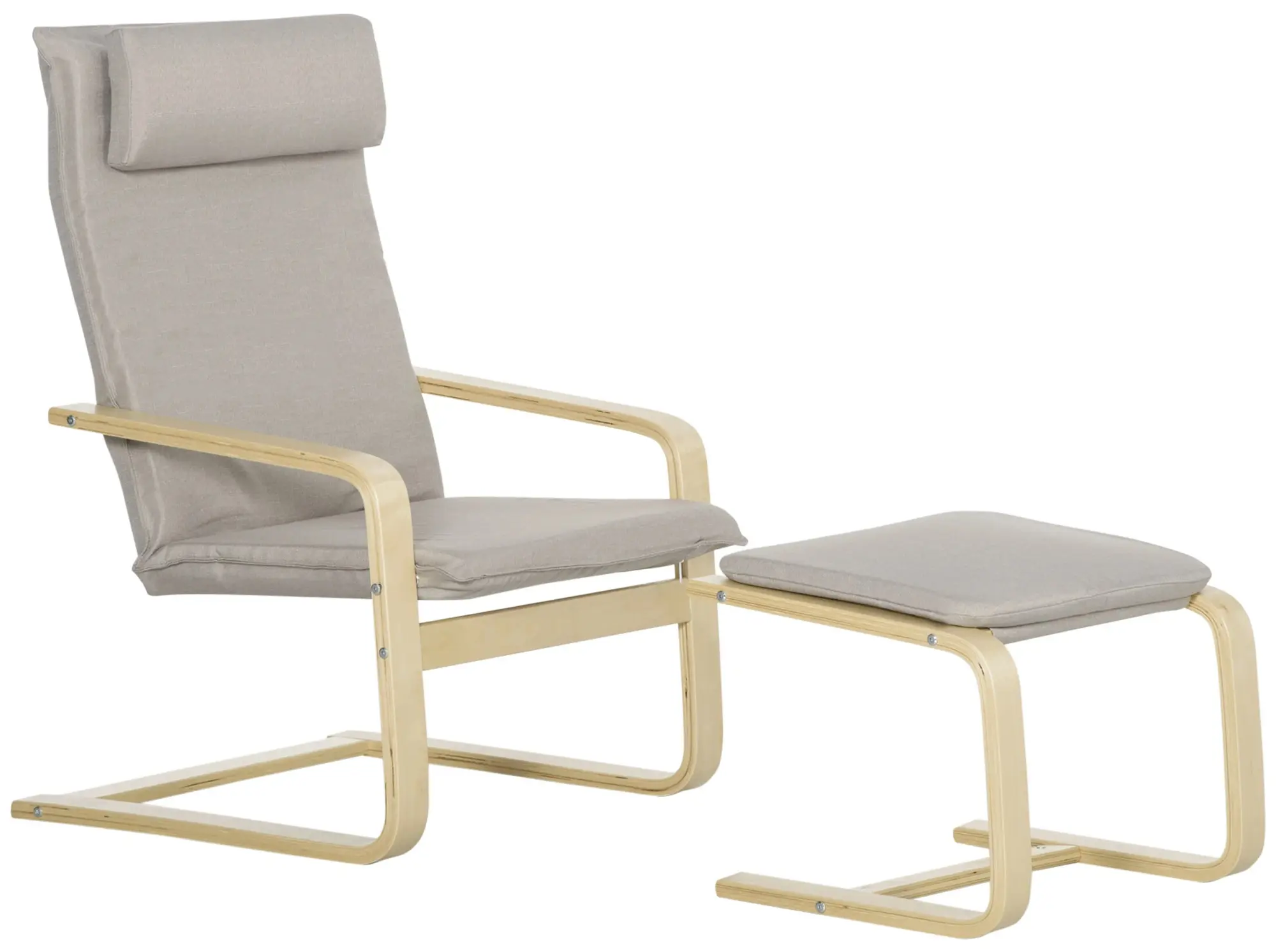 Fotoliu cu taburet Homcom 839-382 (Grey/Natural) - 3