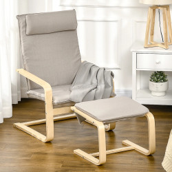 Fotoliu cu taburet Homcom 839-382 (Grey/Natural)