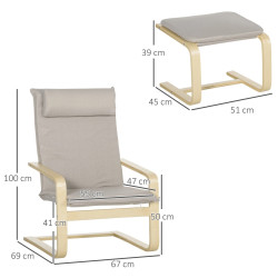 Fotoliu cu taburet Homcom 839-382 (Grey/Natural) Thumb