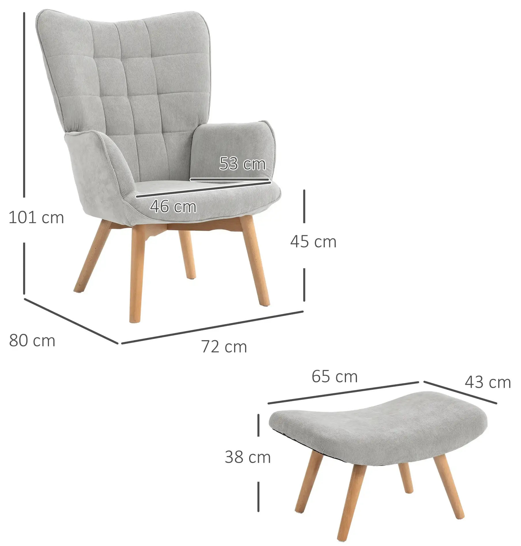 Fotoliu cu taburet Homcom 839-455V00GY (Grey) - 4