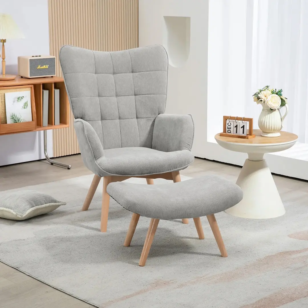 Fotoliu cu taburet Homcom 839-455V00GY (Grey)