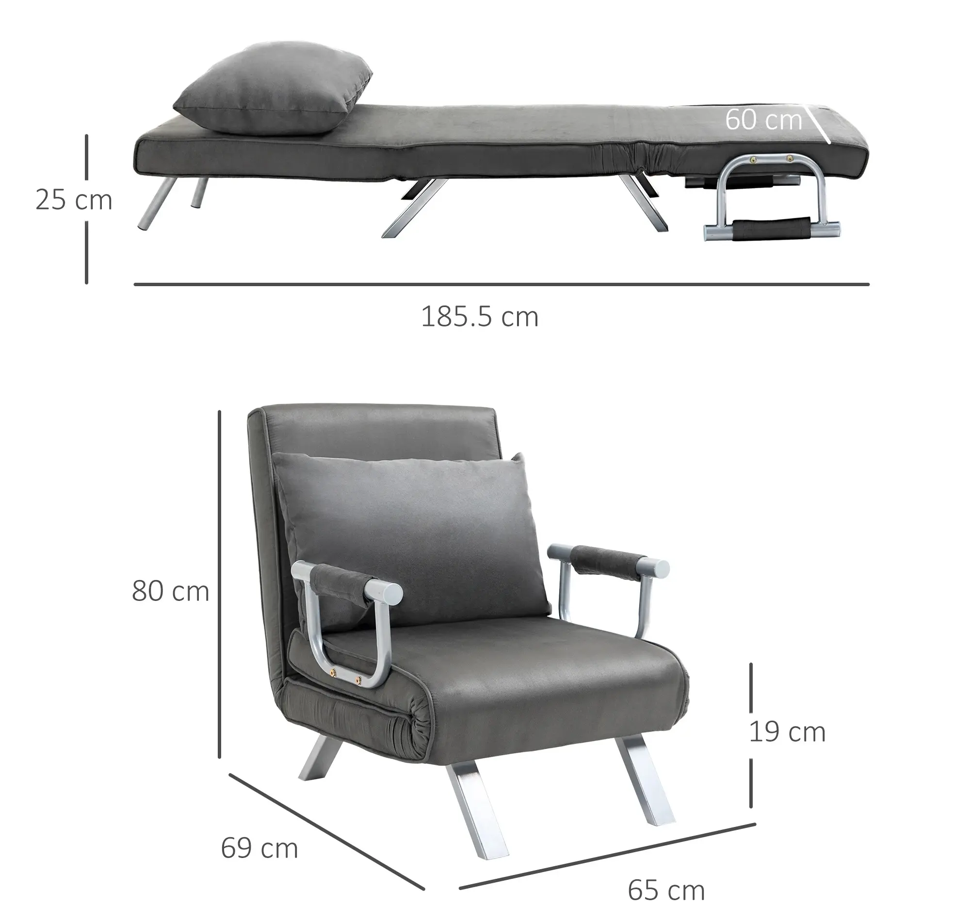 Fotoliu extensibil Homcom 833-040 (Dark Grey) - 6