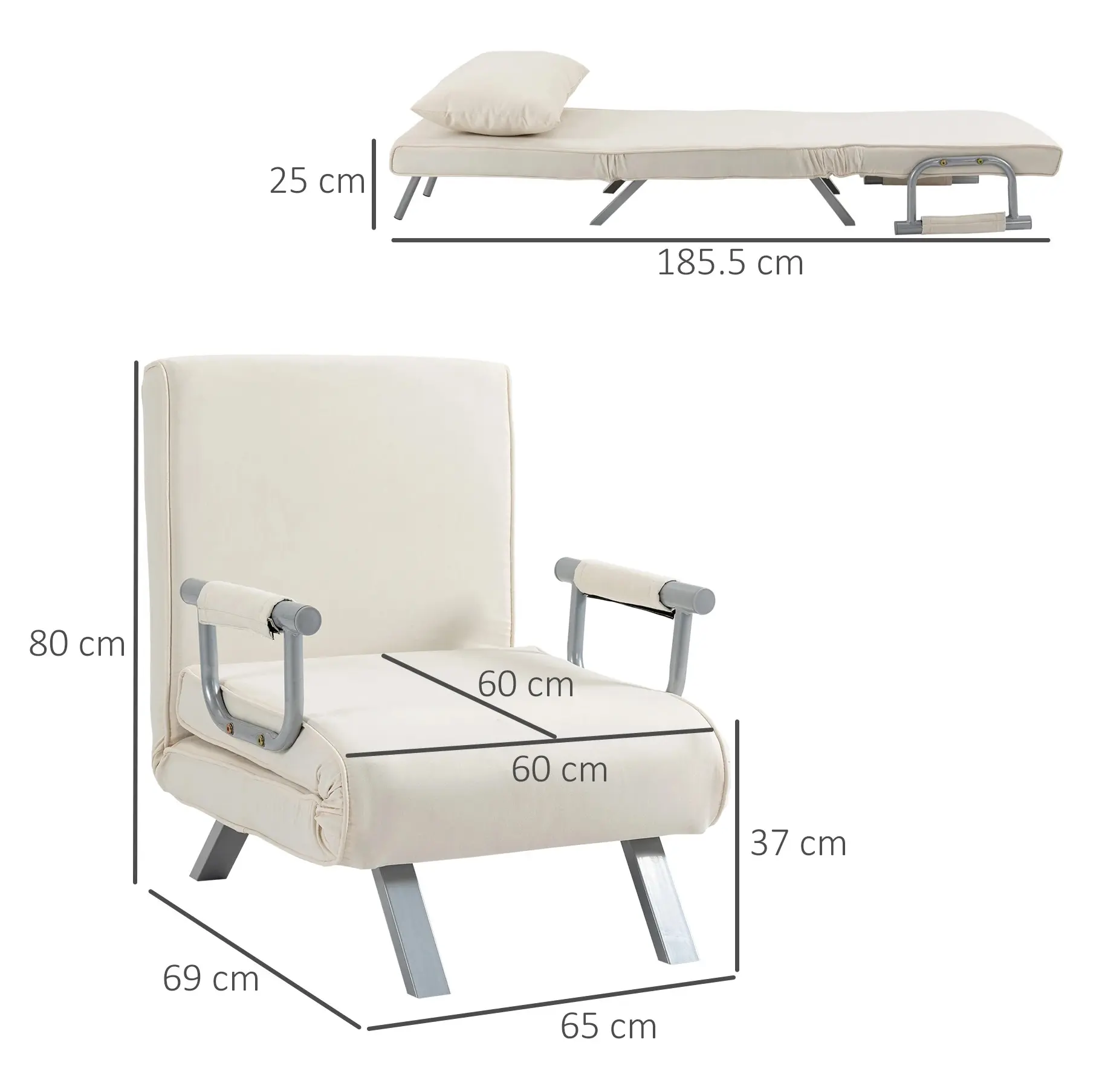 Fotoliu extensibil Homcom 833-040CW (Cream White) - 3