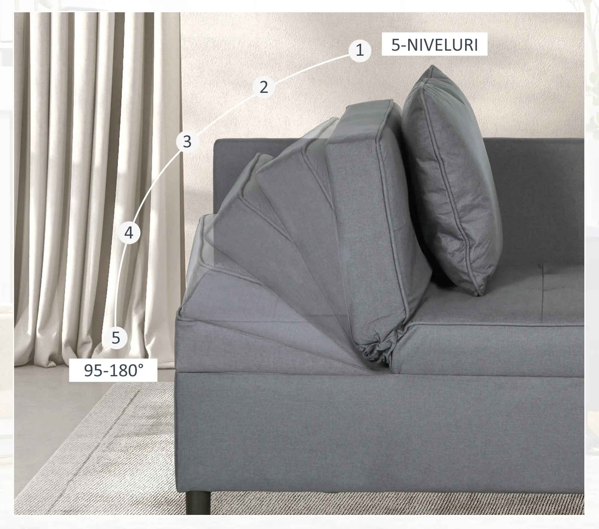 Fotoliu extensibil Homcom 839-859V01CG (Dark Grey) - 7