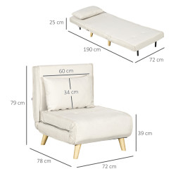 Fotoliu extensibil Homcom 839-875V00CW (Cream White) Thumb