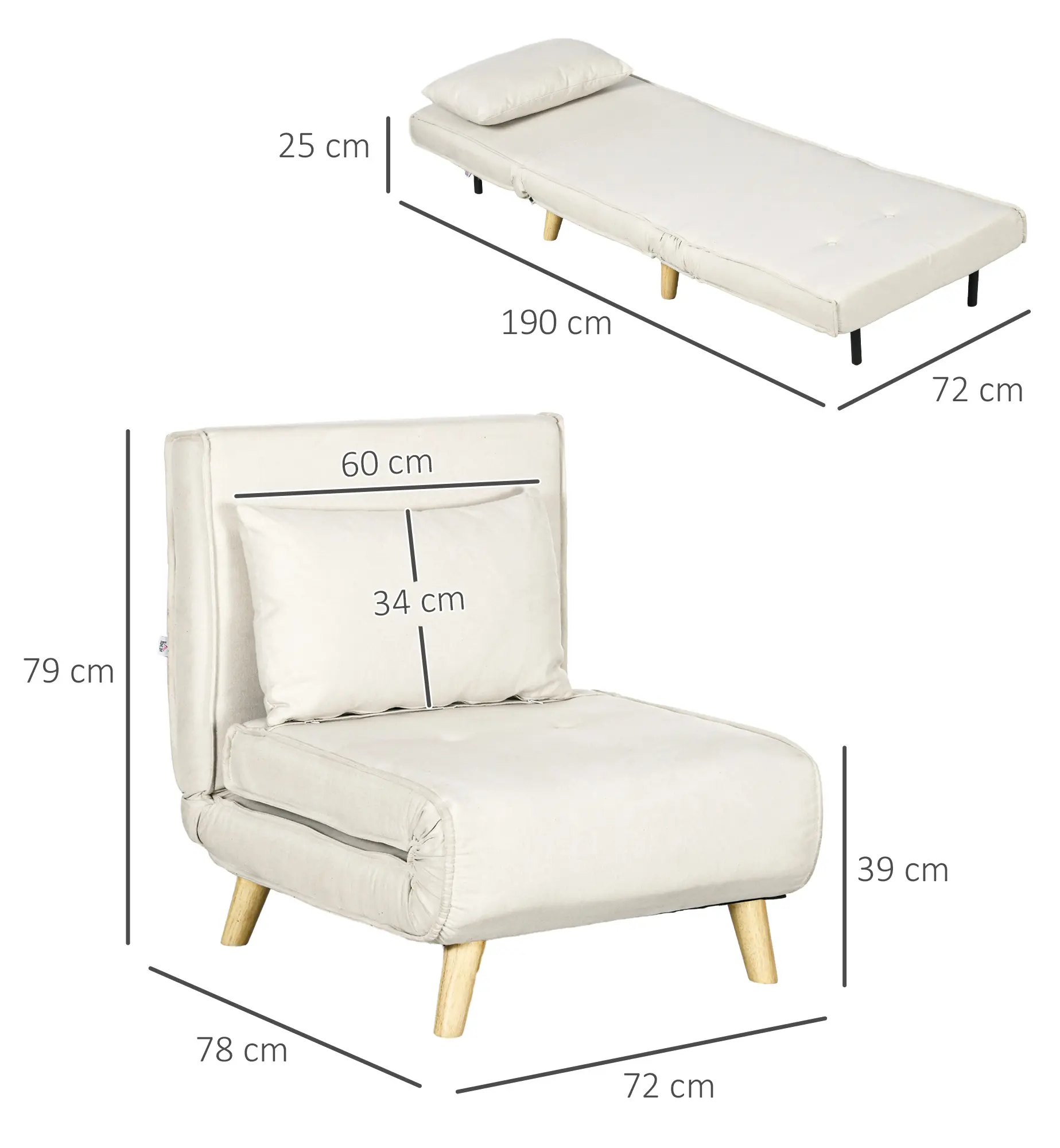 Fotoliu extensibil Homcom 839-875V00CW (Cream White) - 4