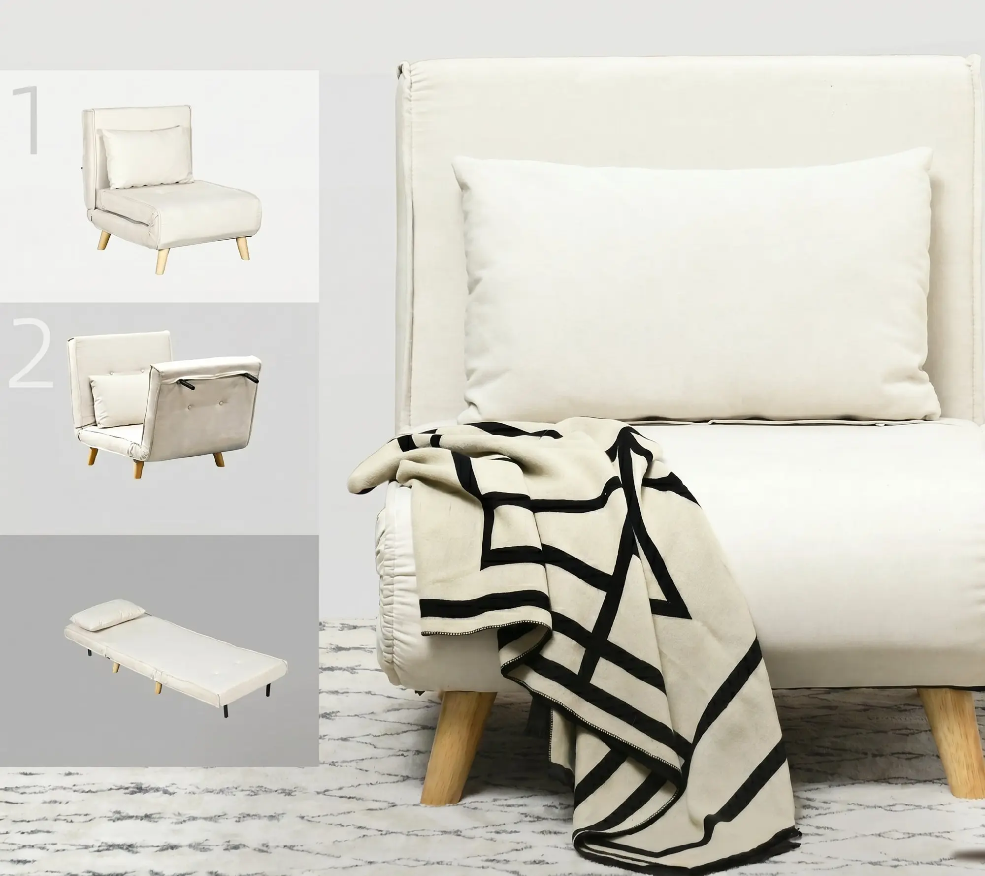Fotoliu extensibil Homcom 839-875V00CW (Cream White) - 5
