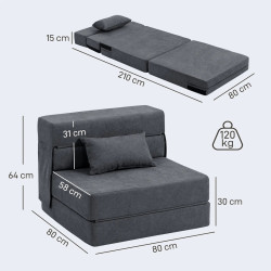 Fotoliu extensibil Homcom 83B-364V01CG (Dark Grey) Thumb