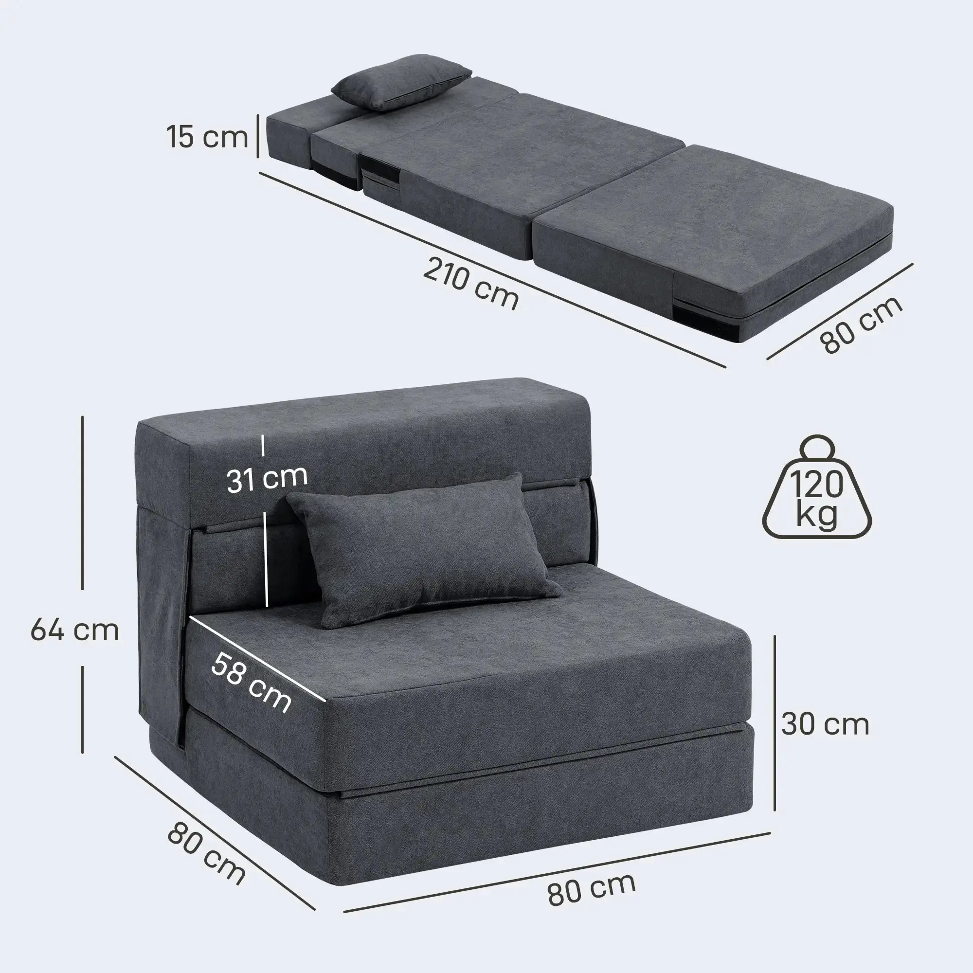 Fotoliu extensibil Homcom 83B-364V01CG (Dark Grey) - 3