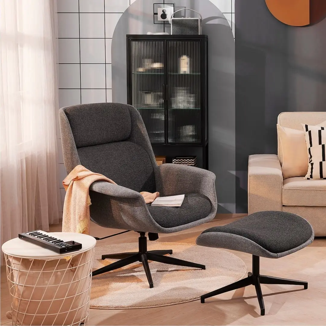 Fotoliu Ikea Aleby/Gunnared cu suport pentru picioare (Gri mediu/Gri inchis)