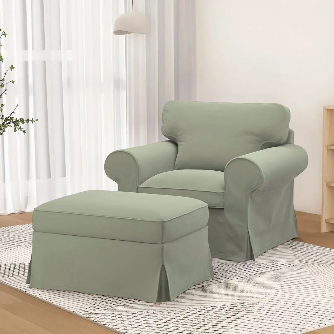 Fotoliu Ikea Ektorp/Hakebo cu puf (Gri-Verde)