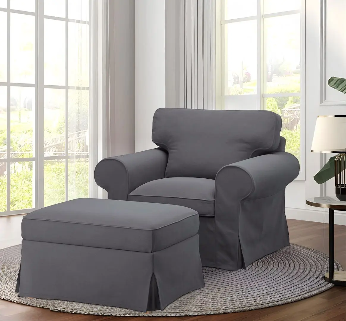 Fotoliu Ikea Ektorp/Hakebo cu puf (Gri Inchis)