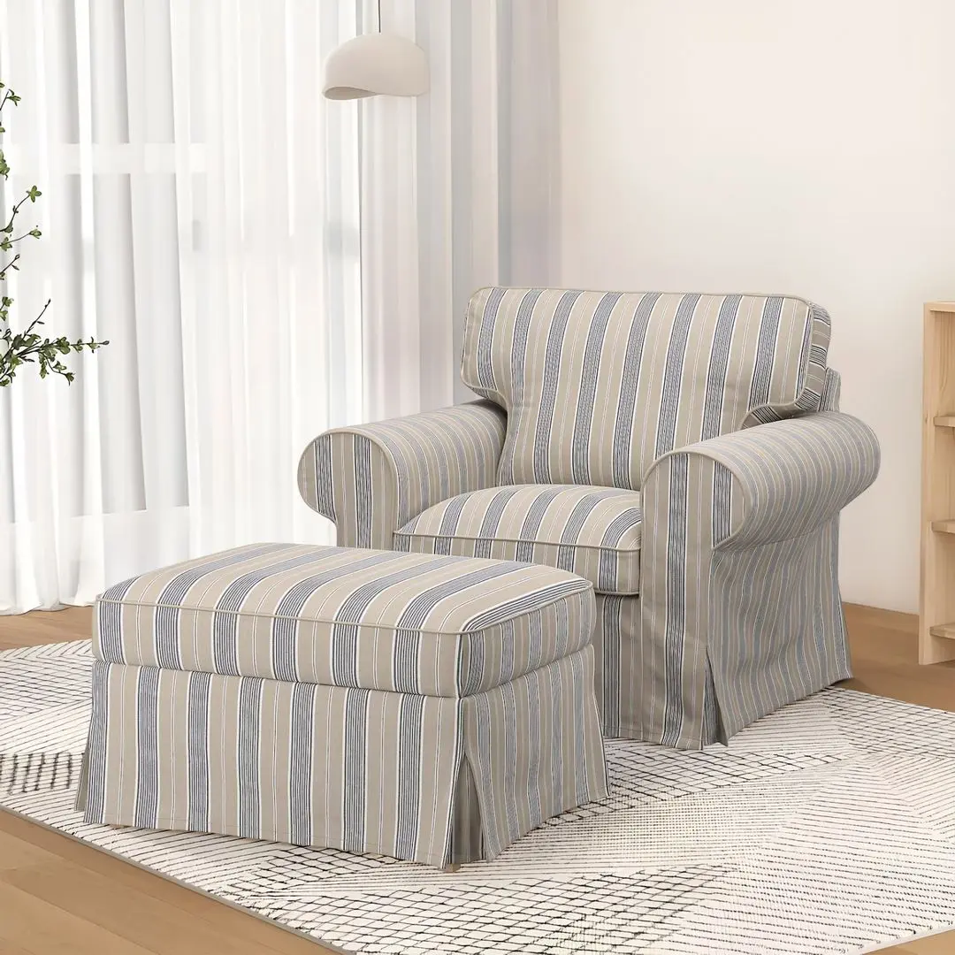 Fotoliu Ikea Ektorp/Karlshov cu puf (Bej/Multicolor)