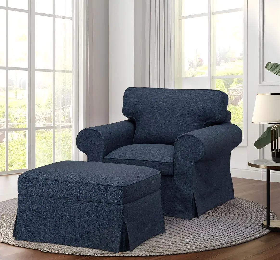 Fotoliu Ikea Ektorp/Kilanda cu puf (Albastru Inchis)