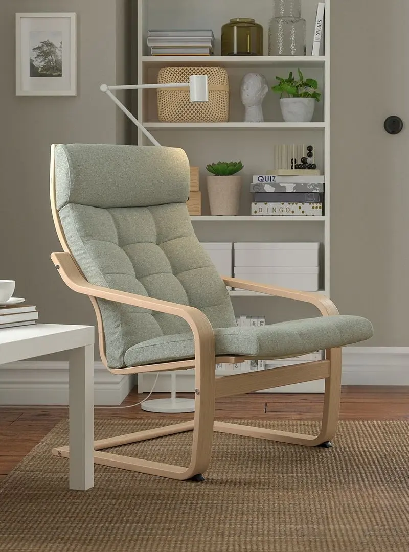 Fotoliu Ikea Poang (Furnir Stejar Alb/Gunnared Verde Deschis)