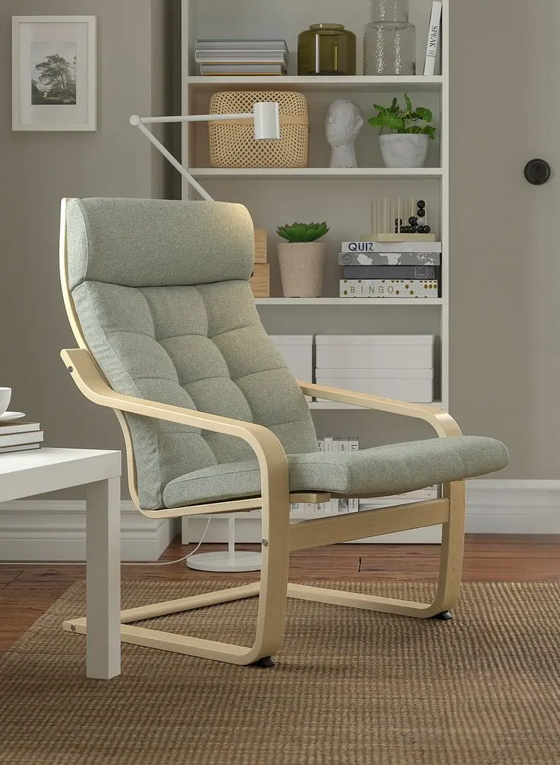 Fotoliu Ikea Poang (Furnir Mesteacăn/Gunnared Verde Deschis)