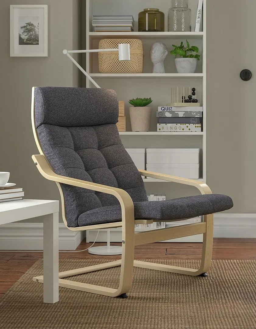 Fotoliu Ikea Poang (Furnir Mesteacăn/Gunnared Gri Inchis)