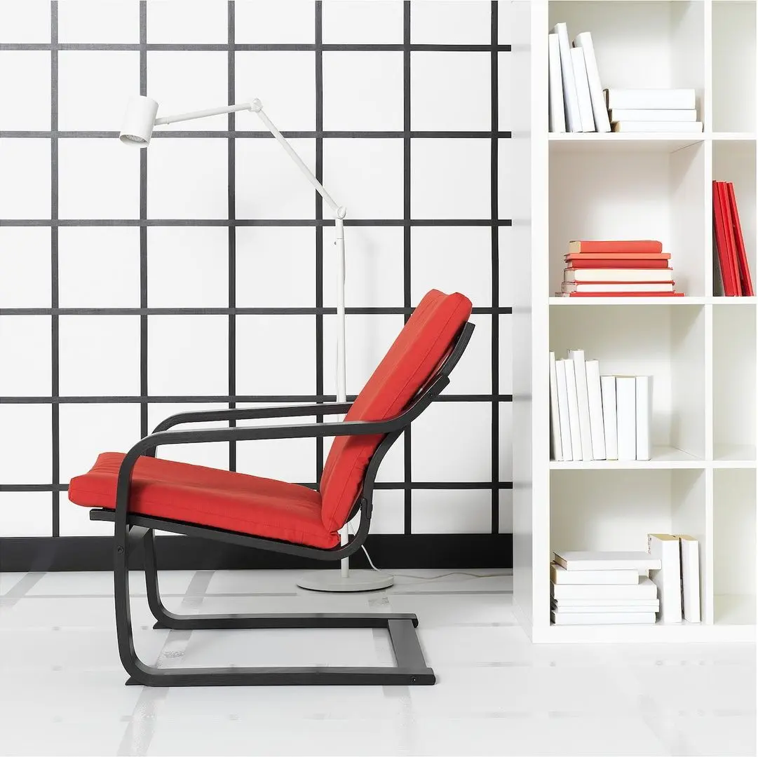 Fotoliu Ikea Poang/Vissle (Negru/Rosu)