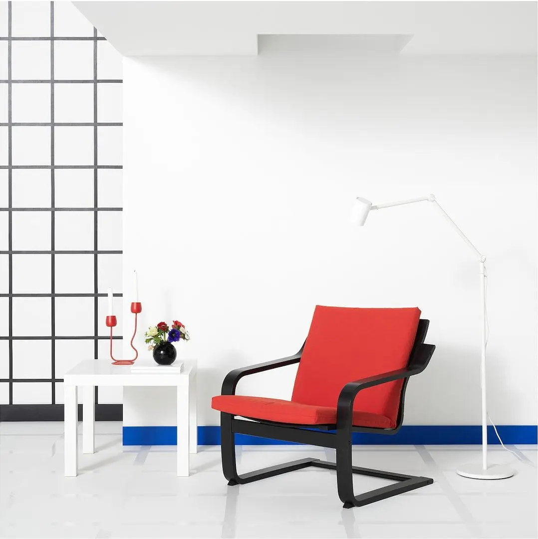 Fotoliu Ikea Poang/Vissle (Negru/Rosu)