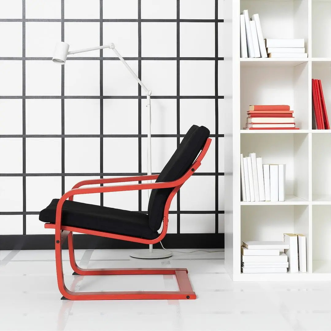 Fotoliu Ikea Poang/Vissle (Rosu/Negru)