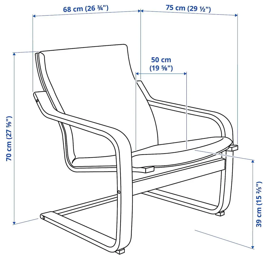 Fotoliu Ikea Poang/Vissle (Natural/Bej/Negru)