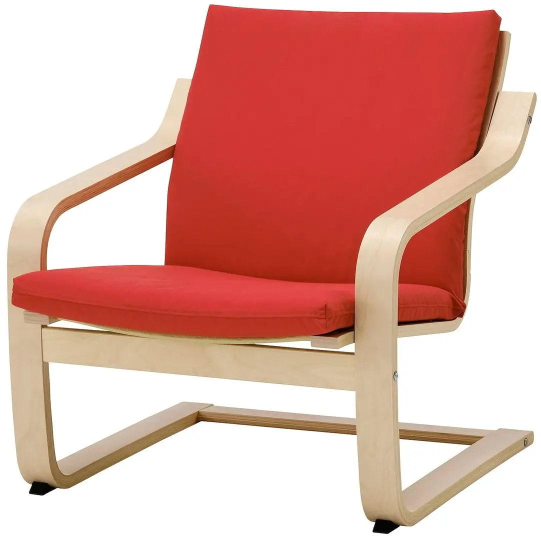 Fotoliu Ikea Poang/Vissle (Natural/Bej/Rosu)