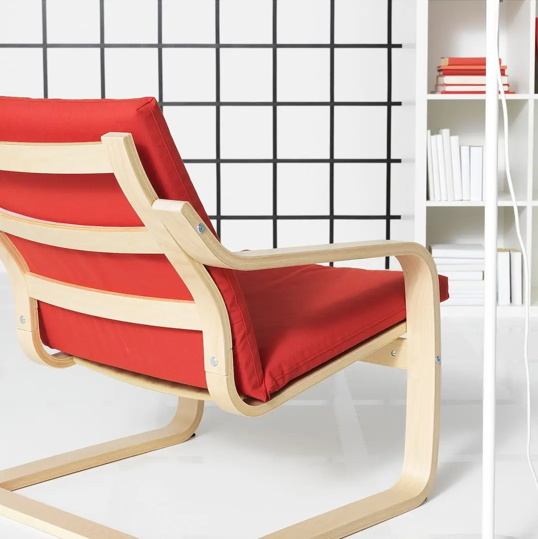 Fotoliu Ikea Poang/Vissle (Natural/Bej/Rosu)