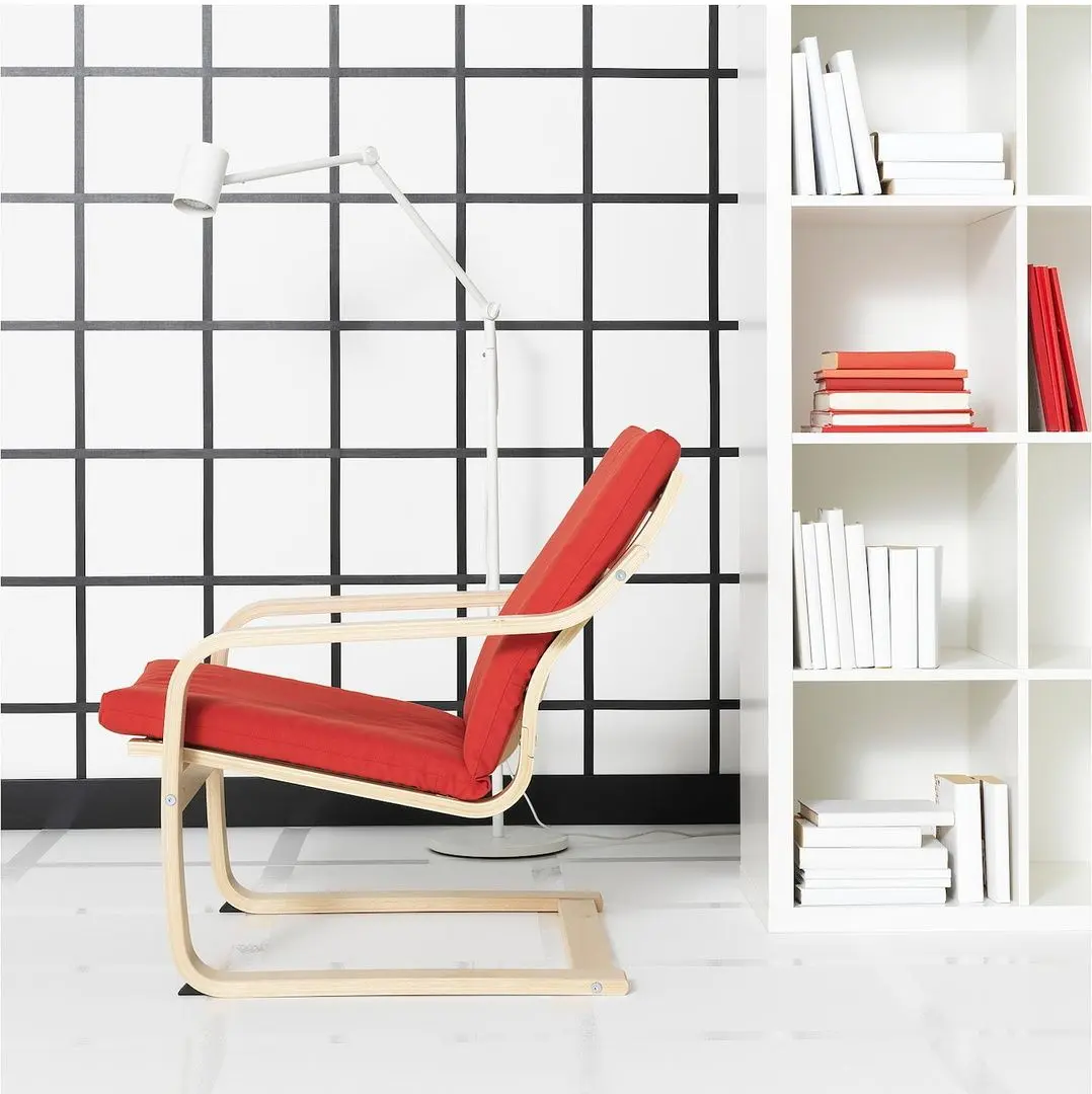 Fotoliu Ikea Poang/Vissle (Natural/Bej/Rosu)