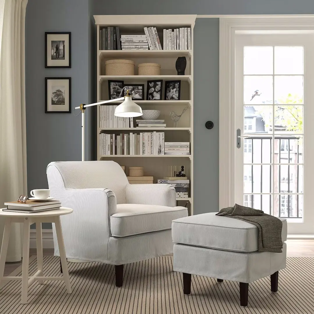 Fotoliu Ikea Rocksjon/Klovsta cu puf (Gri/Alb)