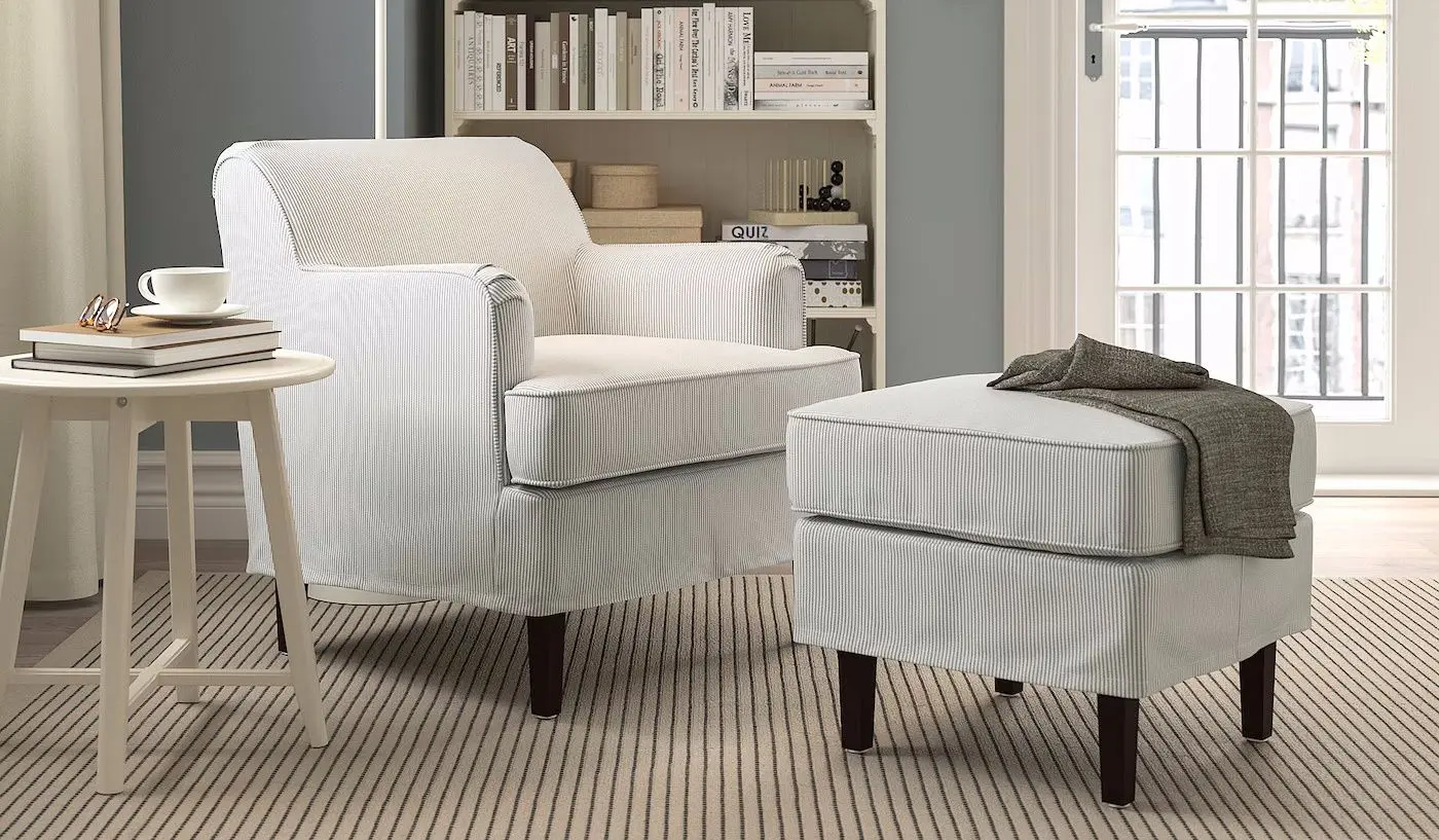 Fotoliu Ikea Rocksjon/Klovsta cu puf (Gri/Alb)