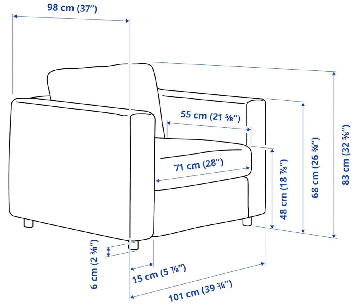 Fotoliu Ikea Vimle cu brate late (Gri)