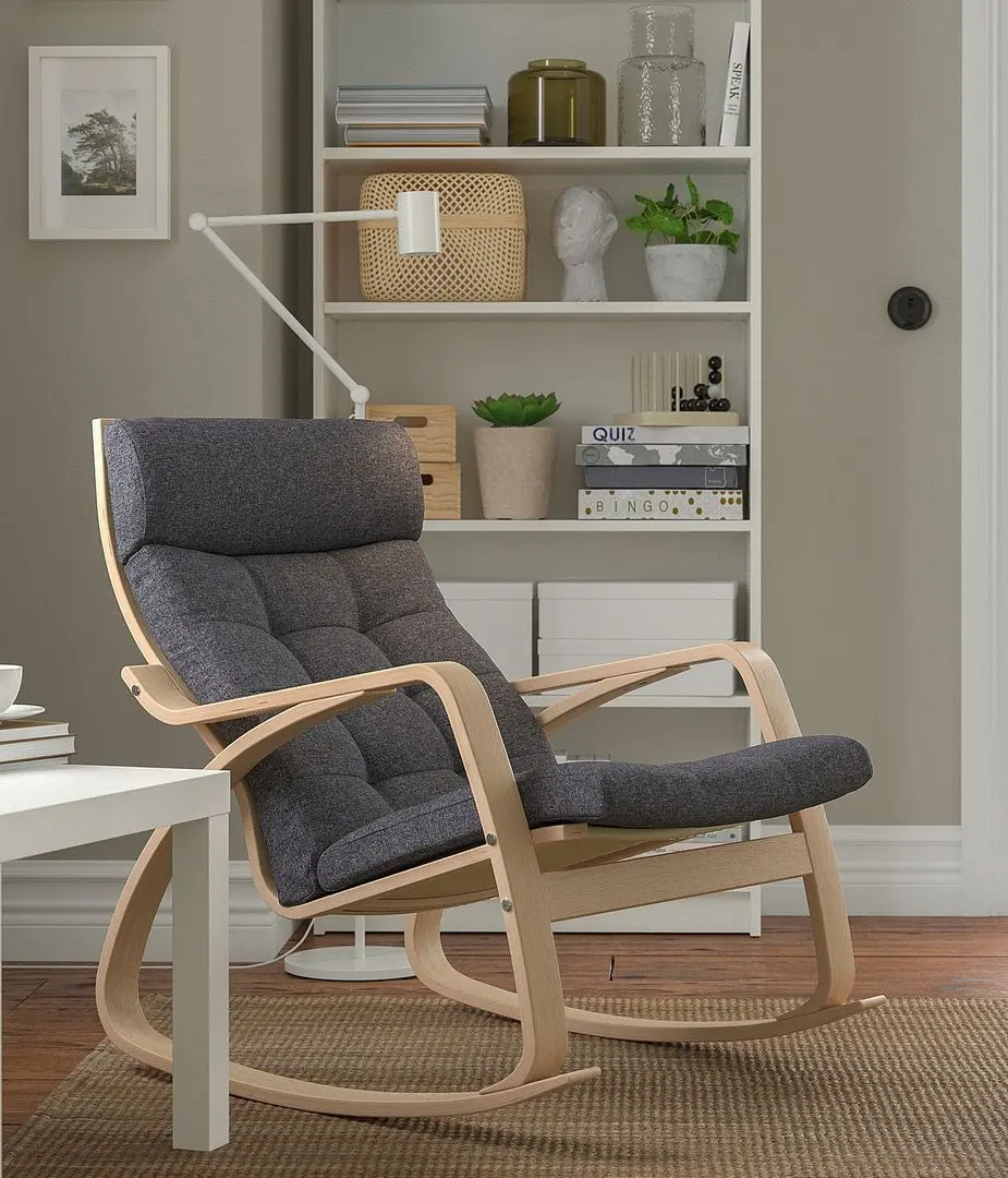 Fotoliu balansoar Ikea Poang (Furnir Stejar Alb/Gunnared Gri Inchis)