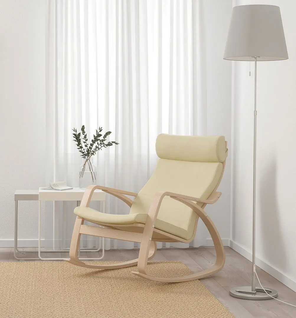 Fotoliu balansoar Ikea Poang (Furnir Stejar Alb/Glose Ecru)