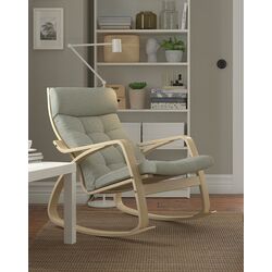 Fotoliu balansoar Ikea Poang/Gunnared (Furnir mesteacan/Verde deschis)