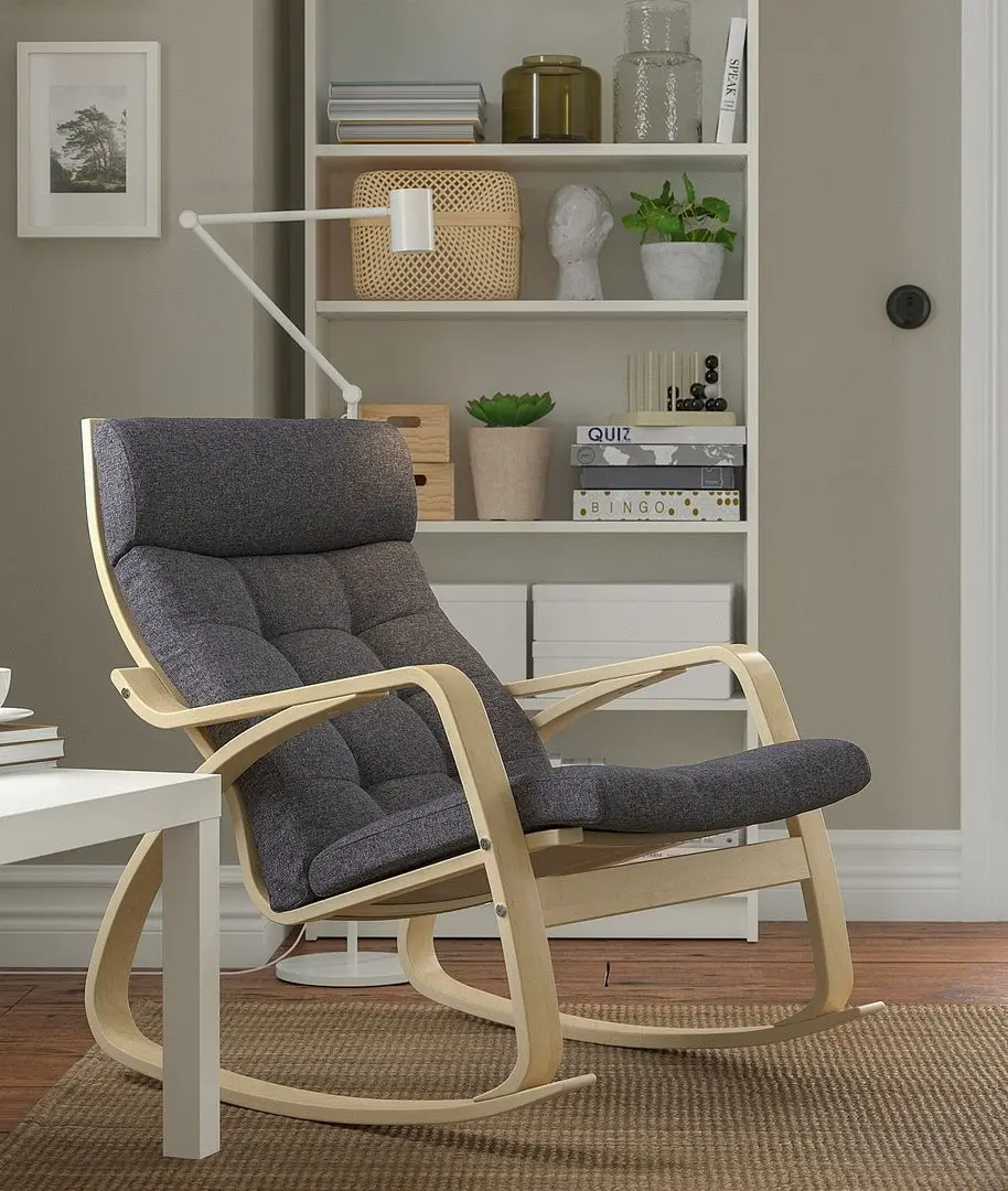 Fotoliu balansoar Ikea Poang (Furnir Mesteacăn/Gunnared Gri Inchis)