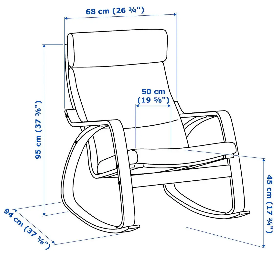 Fotoliu balansoar Ikea Poang (Negru-maro/Hillared Albastru Inchis)