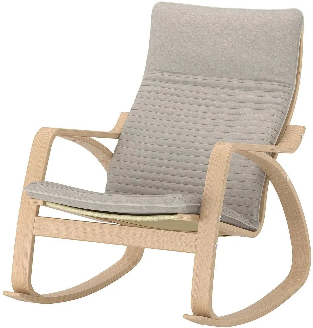 Кресло-качалка Ikea Poang (Дубовый шпон Беленый/Книса Светло-Бежевый)