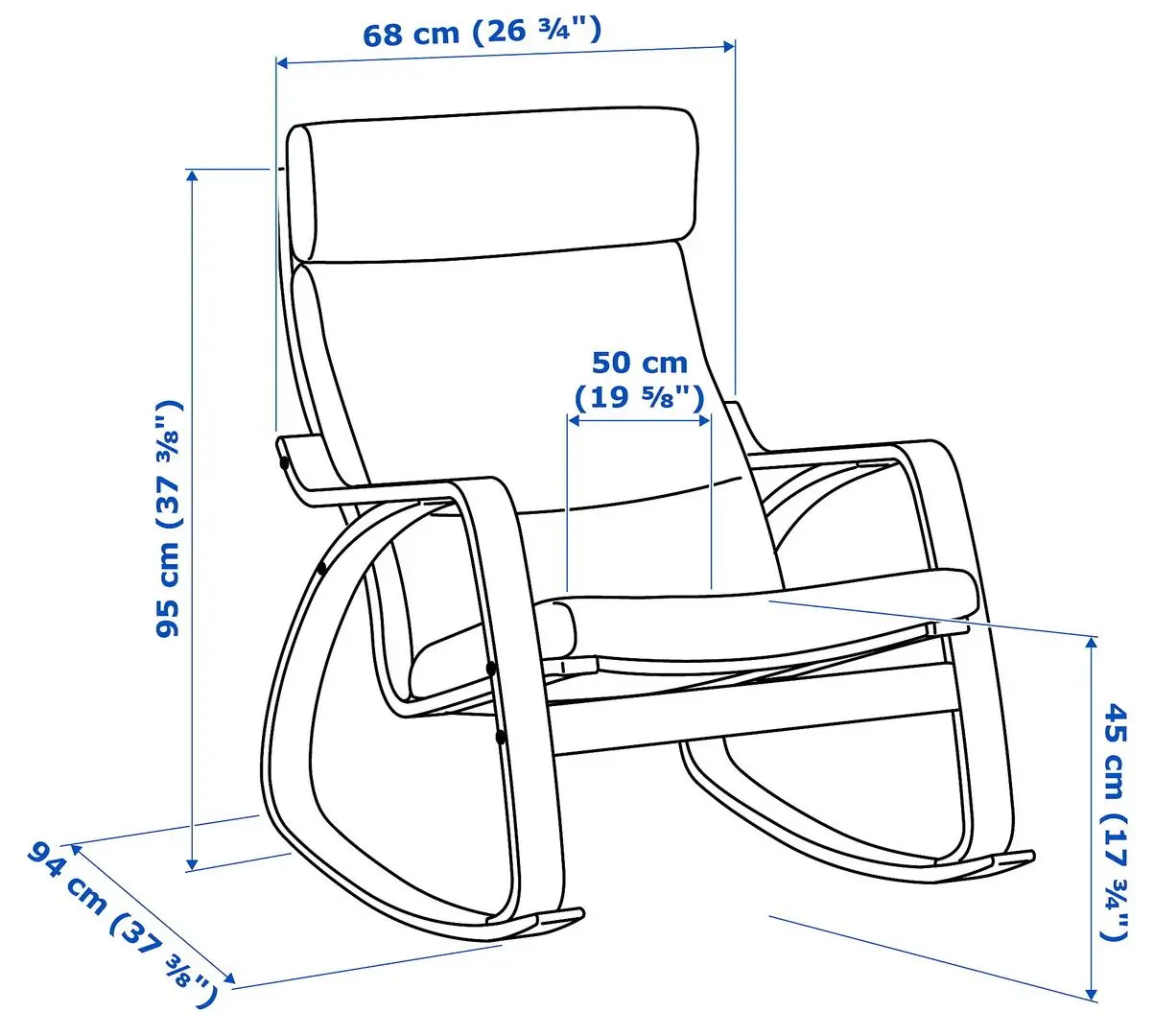 Кресло-качалка Ikea Poang (Дубовый Шпон Белый/Хилларед Темно-синий)