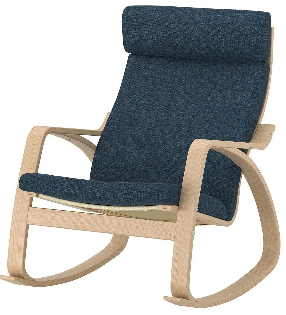 Кресло-качалка Ikea Poang (Дубовый Шпон Белый/Хилларед Темно-синий)