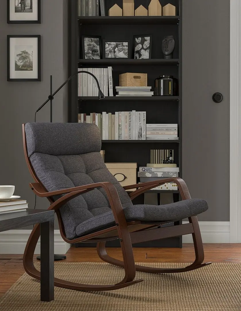 Fotoliu balansoar Ikea Poang (Maro/Gunnared Gri Inchis)