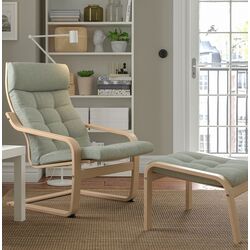 Fotoliu cu taburet Ikea Poang (Furnir Stejar Alb/Gunnared Verde Deschis)