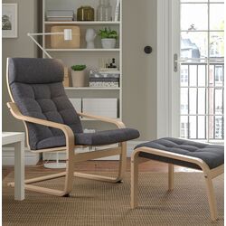 Fotoliu cu taburet Ikea Poang/Gunnared (Furnir stejar alb/Gri inchis)