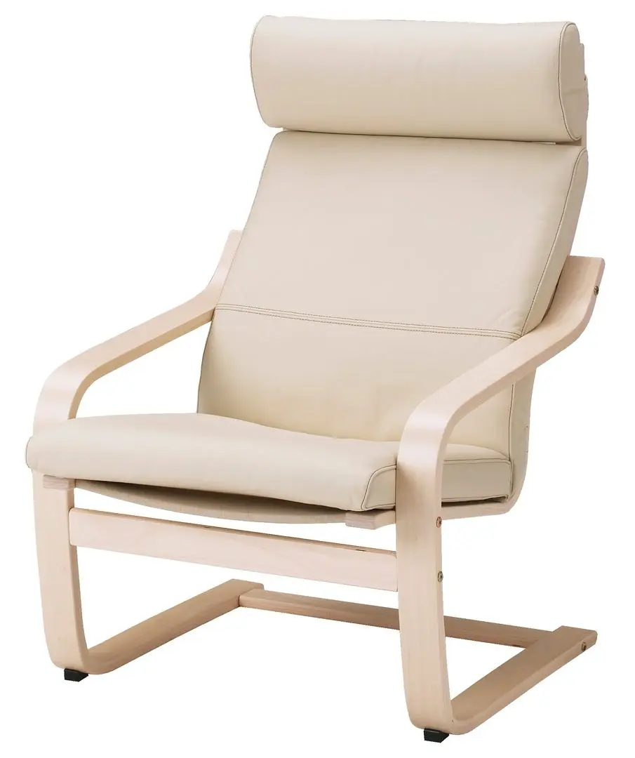 Fotoliu cu taburet Ikea Poang (Furnir Mesteacăn/Glose Ecru)