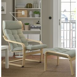 Fotoliu cu taburet Ikea Poang (Furnir Mesteacăn/Gunnared Verde Deschis)