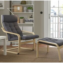 Fotoliu cu taburet Ikea Poang (Furnir Mesteacăn/Gunnared Gri Inchis)